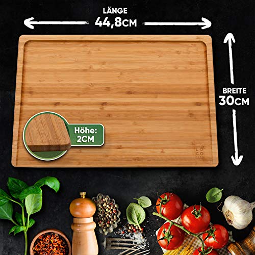 Loco Bird Tabla Cortar Cocina de bambú macizo con ranura de jugo - tabla de madera grande de 44,8x30x2 cm para la cocina - Tabla de Cortar Madera para Cocina - tabla de madera antibacteriana