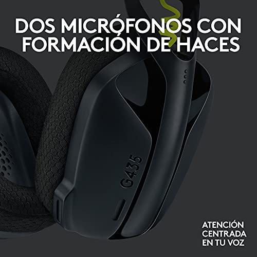 Logitech G 435 Auriculares Inalámbricos LIGHTSPEED para Gaming - Ligeros, micrófono integrado, Batería de 18 horas, Compatibles con Dolby Atmos, Bluetooth, PC, PS4, PS5, Móvil - Negro