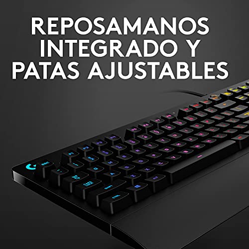 Logitech G213 Prodigy Teclado Gaming, RGB LIGHTSYNC, Teclas retroiluminadas, Resistente a Salpicaduras, Teclas personalizables, Controles Multimedia Dedicados, Disposición QWERTY ES - Negro