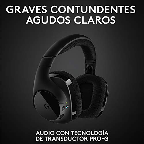 Logitech G533 Auriculares Inalámbricos para Gaming, 7.1 Surround DTS Headphone:X, Transductores 40mm Pro-G, Micrófono, 2,4 GHz Inalámbrico, Batería de 15 Horas, PC/Mac - Negro