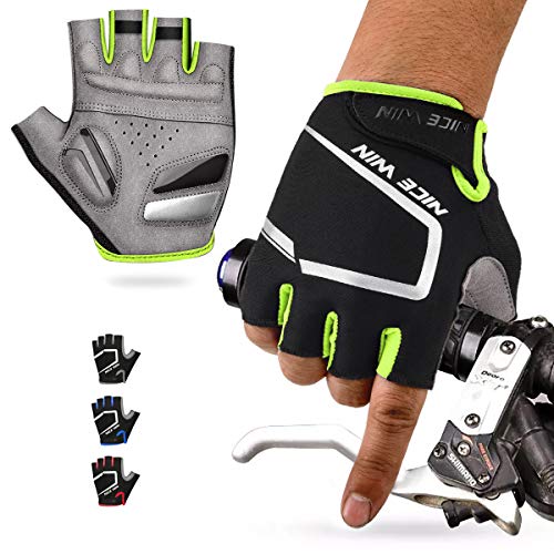 LOHOTEK Guantes de Ciclismo de Bicicleta de Montaña Motocicleta Guantes de Bicicleta de Carretera de Medio-Dedo para Hombres Mujeres Acolchado Antideslizante Transpirable (Amarillo(Medio Dedo), M)