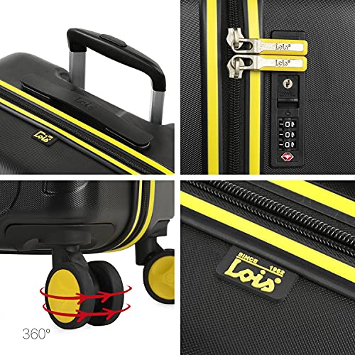 Lois - Maleta Cabina Avión 55x36x20 para Viaje con Puerto Carga USB Doble y 4 Ruedas Dobles Trolley - Maleta de Mano Avión Pequeña 10 Kg Equipaje - Trolley ABS Rígida, Cómoda y Ligera. 17, Color Negro