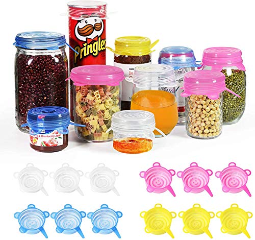 longzon Tapas Silicona Ajustables Cocina, 12 Piezas de Tapas de Silicona Reutilizables Ecológicas con Tapa de Cerveza,Tapas Silicona para Latas, Sin BPA, para Lavavajillas, Refrigerador - Redonda