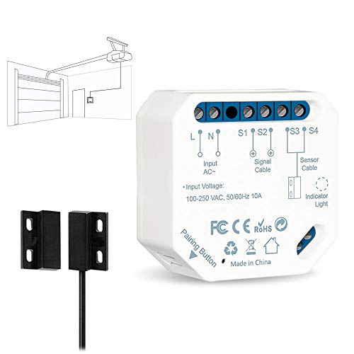 LoraTap WiFi Abridor de Puerta de Garaje Inteligente, Funciona con el Botón de Pared Original, Control de la Aplicación Smart Life, Control por Voz, Compatible con Alexa y Google Home, No Requiere Hub