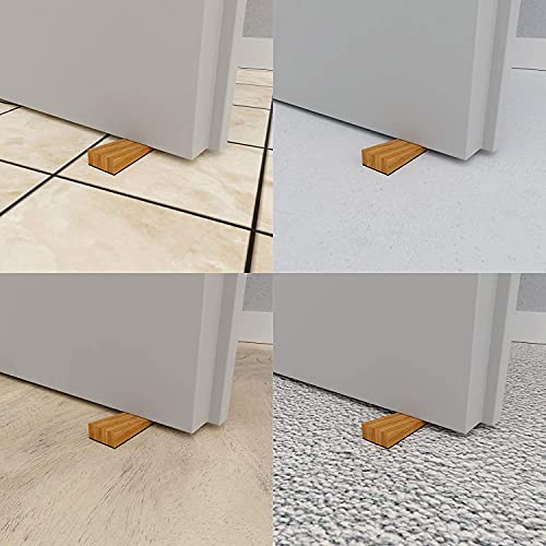 LouMaxx Juego de 2 topes de puerta de bambú natural para suelo de puerta, de madera de bambú natural, tope de puerta, cuña de madera, cuña de madera, tope de puerta de bambú, cuña de madera