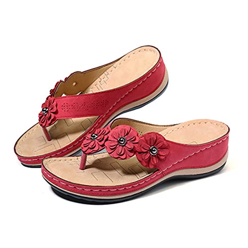 LovePlz Sandalias De Mujer, Sandalias De Mujer, Sandalias Bonitas, Flor Punta Redonda Cuña Punta Abierta Sandalias Antideslizantes Chanclas Calzado Para La Vida Diaria Negro 39