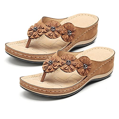 LovePlz Sandalias De Mujer, Sandalias De Mujer, Sandalias Bonitas, Flor Punta Redonda Cuña Punta Abierta Sandalias Antideslizantes Chanclas Calzado Para La Vida Diaria Negro 39