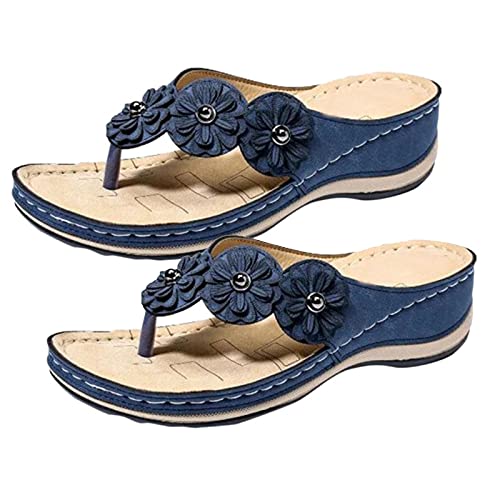 LovePlz Sandalias De Mujer, Sandalias De Mujer, Sandalias Bonitas, Flor Punta Redonda Cuña Punta Abierta Sandalias Antideslizantes Chanclas Calzado Para La Vida Diaria Negro 39