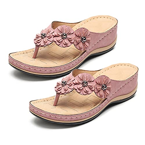 LovePlz Sandalias De Mujer, Sandalias De Mujer, Sandalias Bonitas, Flor Punta Redonda Cuña Punta Abierta Sandalias Antideslizantes Chanclas Calzado Para La Vida Diaria Negro 39