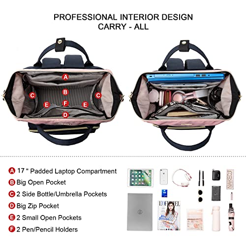 LOVEVOOK Mochila Portátil Mujer, Elegante Mochila Escuela con Compartimento para Portátil de 15,6 Pulgadas, Mochila para Universidad Viajes Trabajo Negocios Profesora, Rosa Azul marino