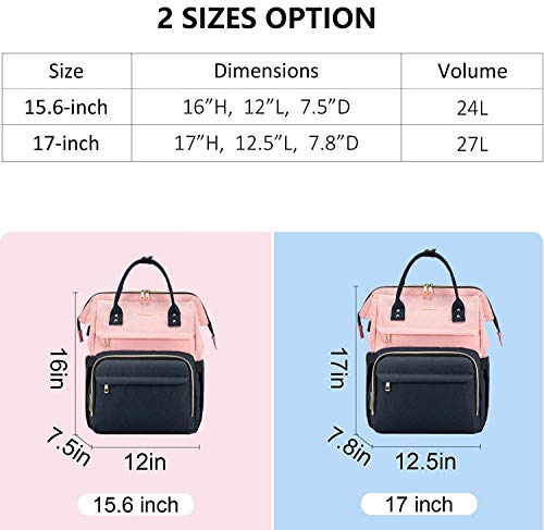 LOVEVOOK Mochila Portátil Mujer, Elegante Mochila Escuela con Compartimento para Portátil de 15,6 Pulgadas, Mochila para Universidad Viajes Trabajo Negocios Profesora, Rosa Azul marino