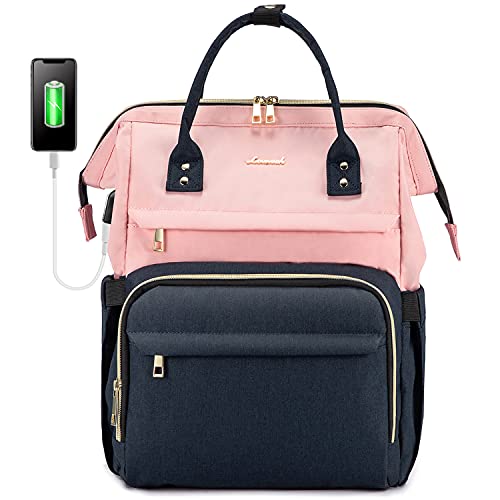 LOVEVOOK Mochila Portátil Mujer, Elegante Mochila Escuela con Compartimento para Portátil de 15,6 Pulgadas, Mochila para Universidad Viajes Trabajo Negocios Profesora, Rosa Azul marino