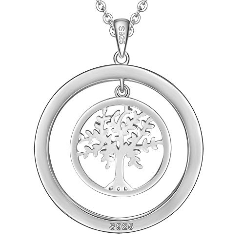 LOVORDS Collar Mujer Grabado Plata de Ley 925 Colgante Árbol de la Vida Familiar Círculo Regalo Abuela