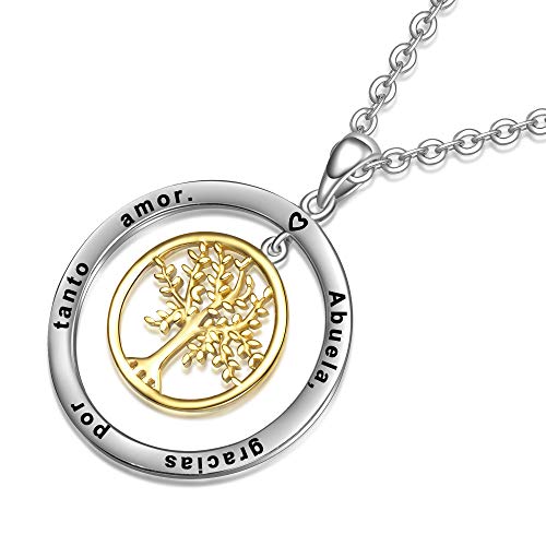 LOVORDS Collar Mujer Grabado Plata de Ley 925 Colgante Árbol de la Vida Familiar Círculo Regalo Abuela