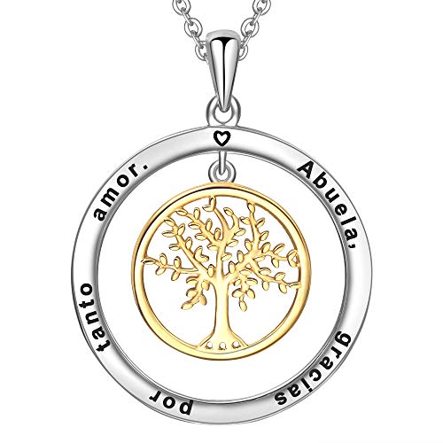 LOVORDS Collar Mujer Grabado Plata de Ley 925 Colgante Árbol de la Vida Familiar Círculo Regalo Abuela