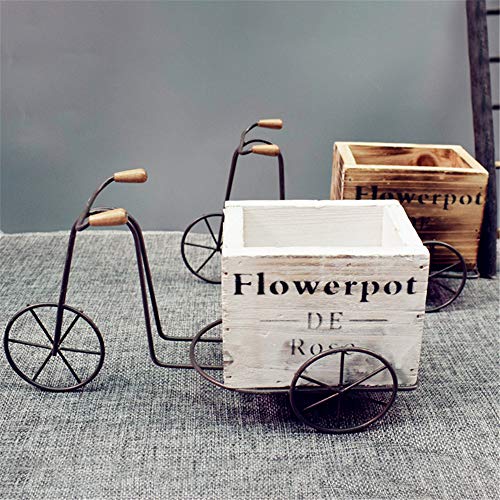 LQKYWNA Madera Retro Hierro Bicicleta Maceta De Flores Clásico Hecho A Mano Triciclo Almacenamiento Decoración De Arte Artesanía Escritorio Pastoral Adornos para El Jardín De Su Casa (Grey)