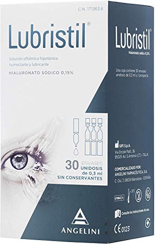 Lubristil Unidosis - Lágrima artificial con Ácido Hialurónico. Propiedades lubricantes, hidratantes y viscoelásticas. En todos los casos de molestias oculares. Sin conservantes. 30 unidosis 0,3 ml.