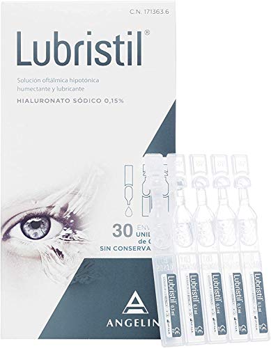 Lubristil Unidosis - Lágrima artificial con Ácido Hialurónico. Propiedades lubricantes, hidratantes y viscoelásticas. En todos los casos de molestias oculares. Sin conservantes. 30 unidosis 0,3 ml.