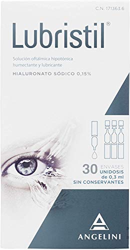 Lubristil Unidosis - Lágrima artificial con Ácido Hialurónico. Propiedades lubricantes, hidratantes y viscoelásticas. En todos los casos de molestias oculares. Sin conservantes. 30 unidosis 0,3 ml.