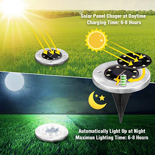 Luces Solares de Suelo, Luces Solares LED Exterior Jardín, IP65, 6000K Blanco Frío, Luz Solar de Tierra para Paisaje, Pasarela, Césped, Escalones, Decoraciones de Jardín al Aire Libre, Paquete de 8