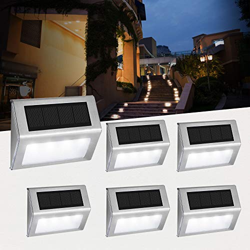 Luces Solares para Exterior Jardín 4 LED Easternstar, Lámparas Solares impermeable IP44 Exterior, Solar Panel del acero inoxidable, 4 LEDs Ilumina a las escaleras, pared,patio y jardín etc 6 unidades