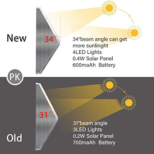 Luces Solares para Exterior Jardín 4 LED Easternstar, Lámparas Solares impermeable IP44 Exterior, Solar Panel del acero inoxidable, 4 LEDs Ilumina a las escaleras, pared,patio y jardín etc 6 unidades