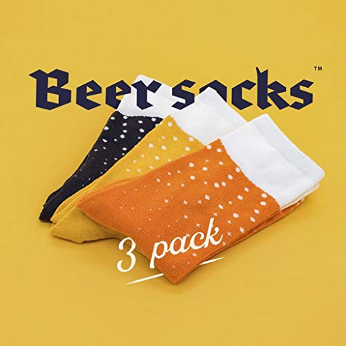 Luckies of London Calcetines de cerveza para hombre, calcetines divertidos para hombres, 3 pares de calcetines Crazy en lata de cerveza, naranja Ale, Stout y Langer