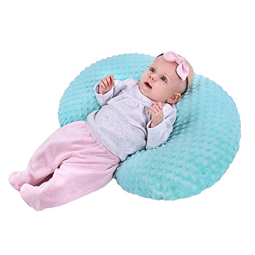 Lulando Minky - Cojín de lactancia (55 x 42 cm) para bebés y adultos. Ideal también para niños y como almohada de viaje. multicolor Mint - Grey Stars