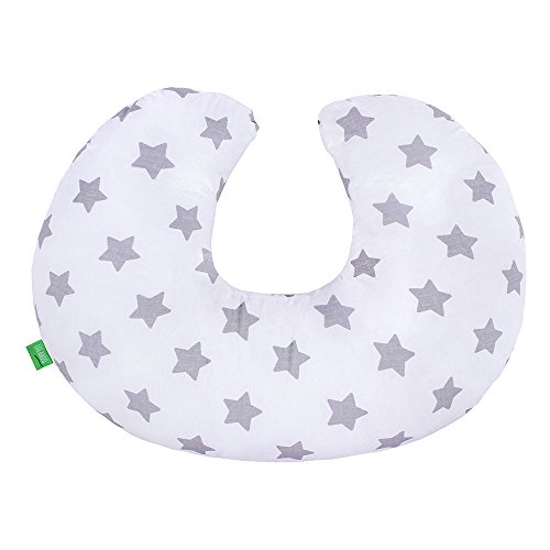 Lulando Minky - Cojín de lactancia (55 x 42 cm) para bebés y adultos. Ideal también para niños y como almohada de viaje. multicolor Mint - Grey Stars