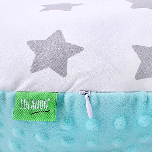 Lulando Minky - Cojín de lactancia (55 x 42 cm) para bebés y adultos. Ideal también para niños y como almohada de viaje. multicolor Mint - Grey Stars