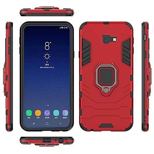 LuluMain Compatible con Galaxy J4 Core Funda, Anillo Metálico Sujeción Soporte Antichoque Caja (Funciona con el Montaje de Coche Magnético) Doble Capa Case Carcasa para Samsung Galaxy J4 Core (Rojo)