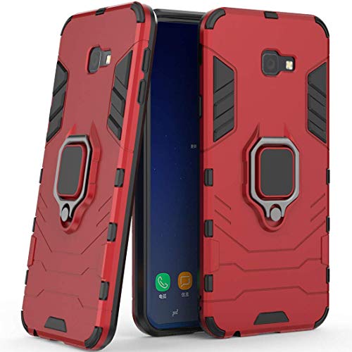 LuluMain Compatible con Galaxy J4 Core Funda, Anillo Metálico Sujeción Soporte Antichoque Caja (Funciona con el Montaje de Coche Magnético) Doble Capa Case Carcasa para Samsung Galaxy J4 Core (Rojo)