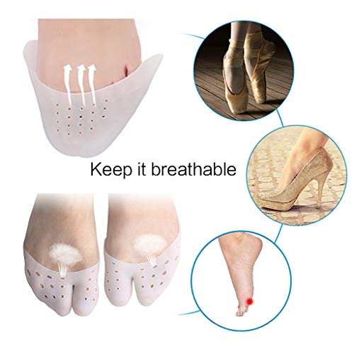 LuLyL 2 pares de protectores de dedos + 1 par de dedos separados, bolsa de bomba para proteger los pies de la presión y la fricción, protector de dedos con almohadilla de ventilación (blanco)