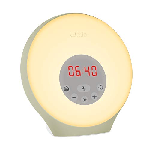 Lumie NSRAE-0000 Lumie Sunrise Alarm – Simulación de Amanecer y Anochecer Graduales, Alarma Despertador con Luz, 5 Sonidos, 6 Colores de Luz Ambiental