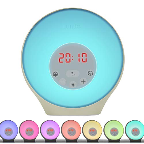 Lumie NSRAE-0000 Lumie Sunrise Alarm – Simulación de Amanecer y Anochecer Graduales, Alarma Despertador con Luz, 5 Sonidos, 6 Colores de Luz Ambiental