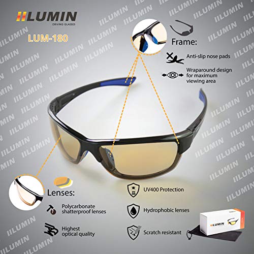 Lumin - Gafas de conducción nocturna VECTOR – Para lluvia, niebla y conducción nocturna – Seguridad en carretera – Protección UVA y UVB – Reduce la fatiga ocular y el dolor de cabeza – Estilo unisex