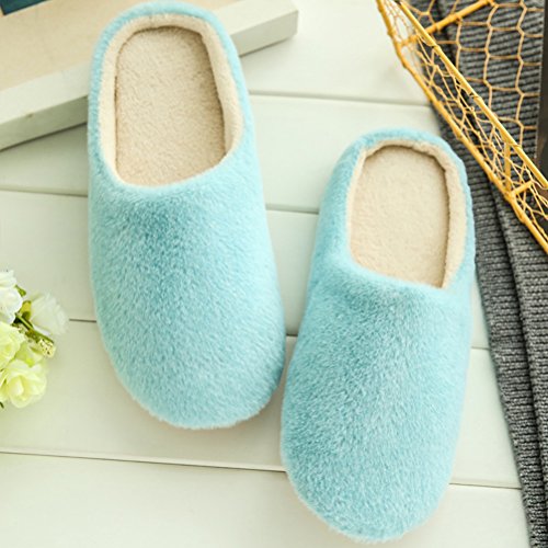 LUOEM Zapatillas de Estar por Casa Mujer Hombre Invierno Pantuflas Zapatillas Peluche Algodón Suave Azul Size 38-39