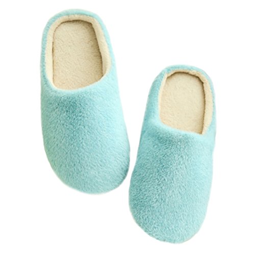 LUOEM Zapatillas de Estar por Casa Mujer Hombre Invierno Pantuflas Zapatillas Peluche Algodón Suave Azul Size 38-39