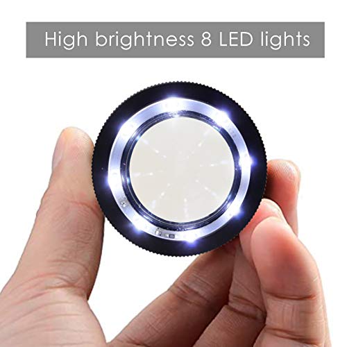 Lupa de lupa de joyero iluminada de 10 aumentos con escala de retícula intercambiable, luz LED, campo de visión de 25 mm, para joyería, gemas, monedas, herramienta de hobby (1 tabla de escala de vidrio)