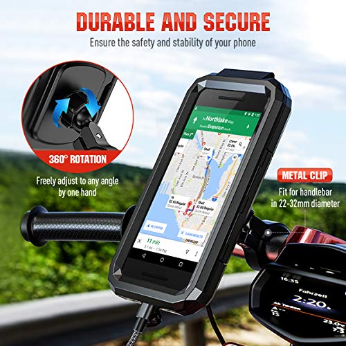 LUROON Soporte Móvil Bicicleta Moto Impermeable Universal Pantalla Táctil Sensible 360°Rotación Anti Vibración Soportes para Moto Bici para Smartphones y Otro 4.5-6.1" Móvil (Negro, S)