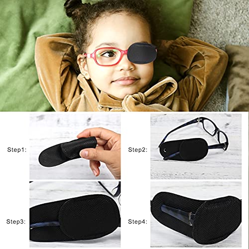 LUTER 6 Piezas Parches para Ojos para Gafas, Reutilizables Parches Oculares para Cubrir el Ojo Izquierdo Derecho Mejorar la Visión para Niños y Adultos Ojo Vago Ambliopía Estrabismo (Negro, Medio)