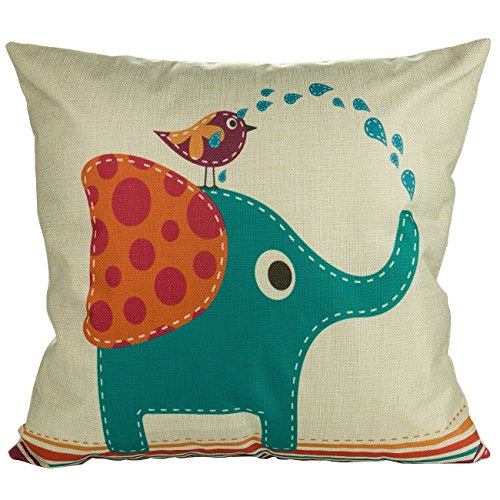 Luxbon 3 Funda Cojín Almohada Lino Duradero Elefante Pájaro Jirafa Gato Decoración para Sofá Cama Coche 45x45 cm