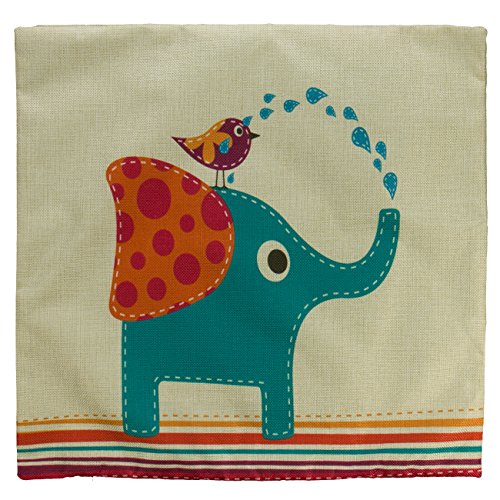 Luxbon 3 Funda Cojín Almohada Lino Duradero Elefante Pájaro Jirafa Gato Decoración para Sofá Cama Coche 45x45 cm