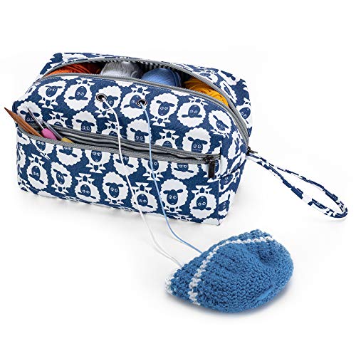 Luxja Bolsa de Almacenamiento de Lana, Bolsa de Crochet Bolsa de Tejer, Bolso para madejas de Hilo, Ganchos de Ganchillo, Agujas de Tejer (hasta 10 Pulgadas) y Otros Accesorios pequeños