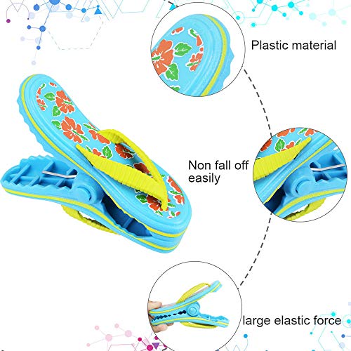 LYTIVAGEN 1 Par de Pinzas de Plástico para Toallas, Clips Diseñados de Chancleta para Toalla de Playa, Pinzas Grandes para Colgar Ropa, Sábana, Toalla en Hogar, Balcón,Playa, Piscina (Azul)
