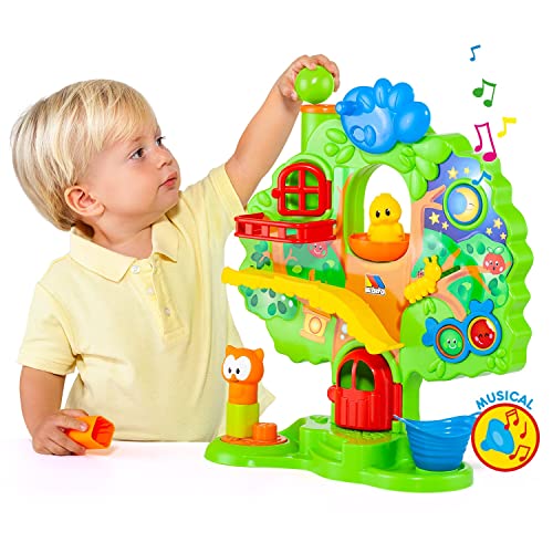 M MOLTO Árbol de Actividades Musical, Juguete de Desarrollo con 10 Accesorios, 6 Bloques, 2 Bolas, 1 Figura Patito, 1 Figura búho. Su Alegre música divertirá a los mas peques.