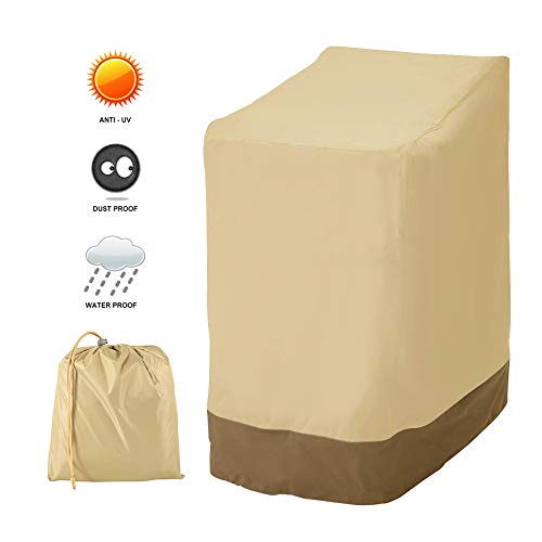 Maalr Funda para sillas de jardín apilables, cubierta para silla exterior jardín, lona impermeable cortavientos, anti UV, de tela Oxford 420D, resistente, 114 x 85 x 65 cm (Beige 420D)