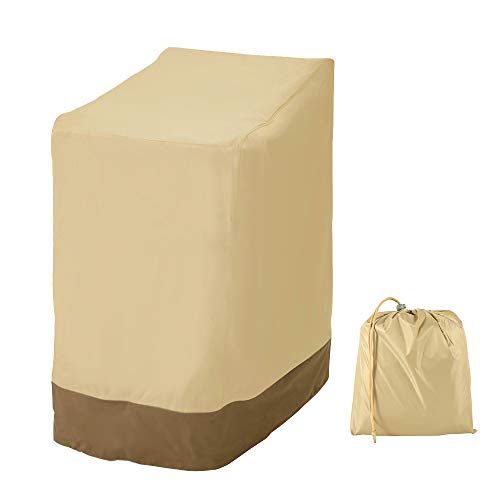 Maalr Funda para sillas de jardín apilables, cubierta para silla exterior jardín, lona impermeable cortavientos, anti UV, de tela Oxford 420D, resistente, 114 x 85 x 65 cm (Beige 420D)