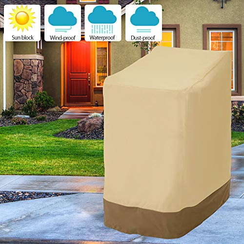 Maalr Funda para sillas de jardín apilables, cubierta para silla exterior jardín, lona impermeable cortavientos, anti UV, de tela Oxford 420D, resistente, 114 x 85 x 65 cm (Beige 420D)