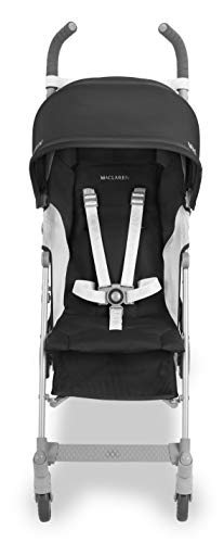 Maclaren Globetrotter silla de paseo tipo paraguas compacto y ligero, Capota resistente al agua y extensible con factor UPF 50+, asiento reclinable, Incluye protector para la lluvia, Negro/Blanco